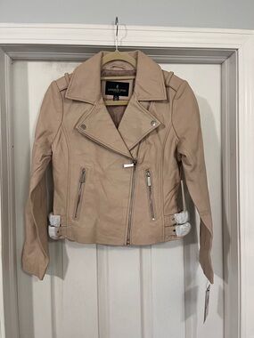 London Fog Beige Leather Moto Jacket